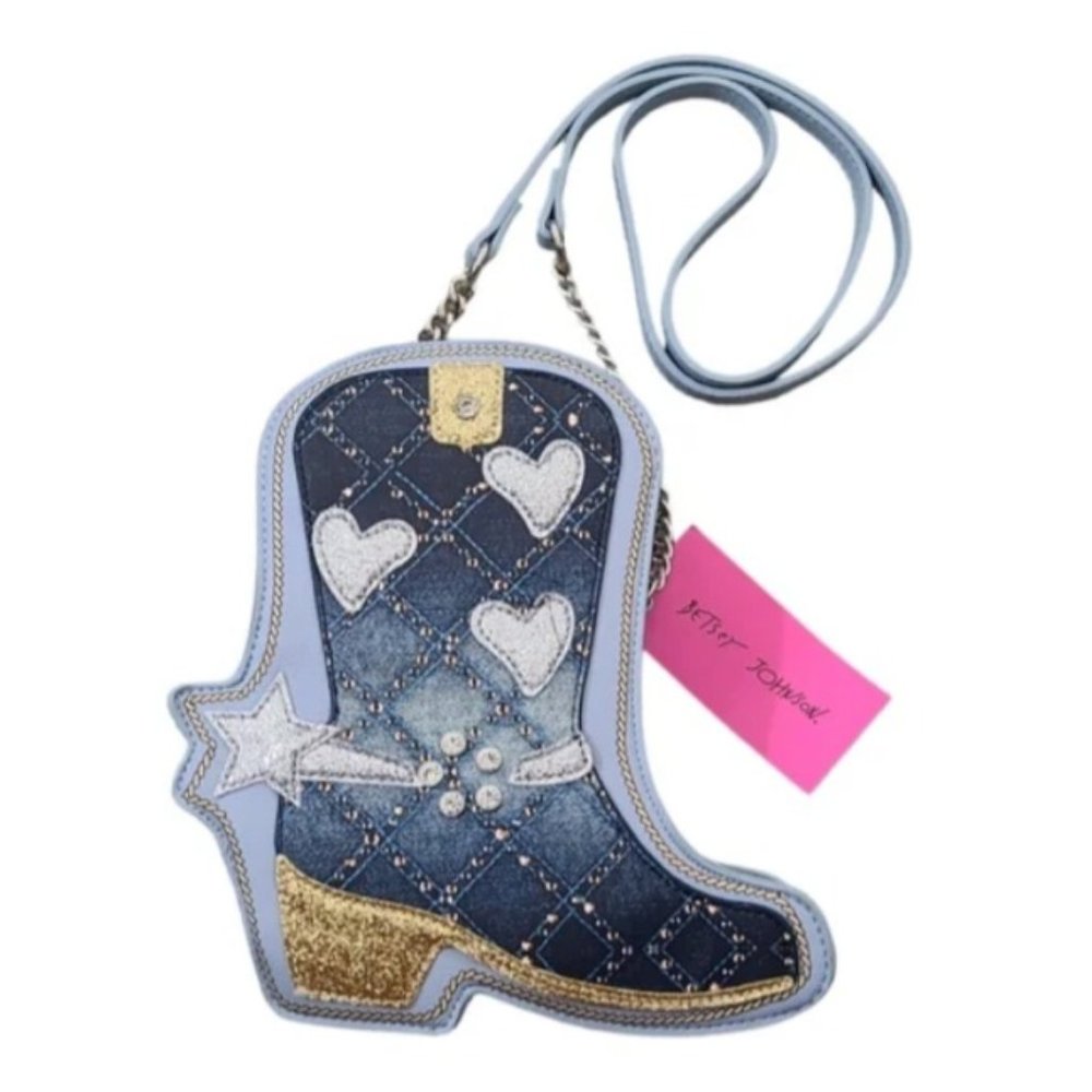 NWT Betsey Johnson Denim Boot Crossbody Bag